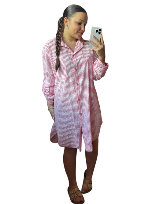 Robe/Chemise rose à rayures